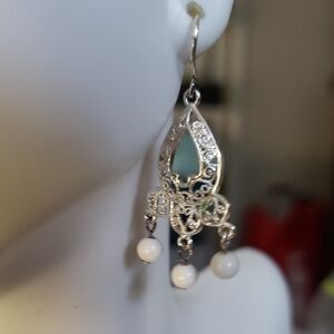 Elegant Silver and White Dangle Earrings 1"